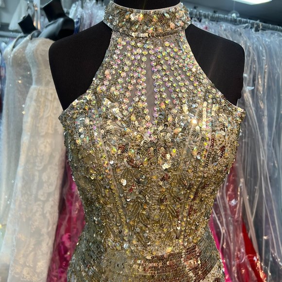 Precious Formals P9117 sz 0 PLATINUM GOLD PEWTER FITTED DRESS - Picture 4 of 10